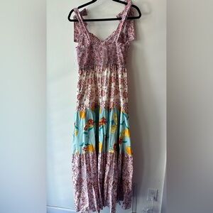Nanette Lepore, Multicolor Floral Patchwork Smocked Maxi Dress, Size M | 1834